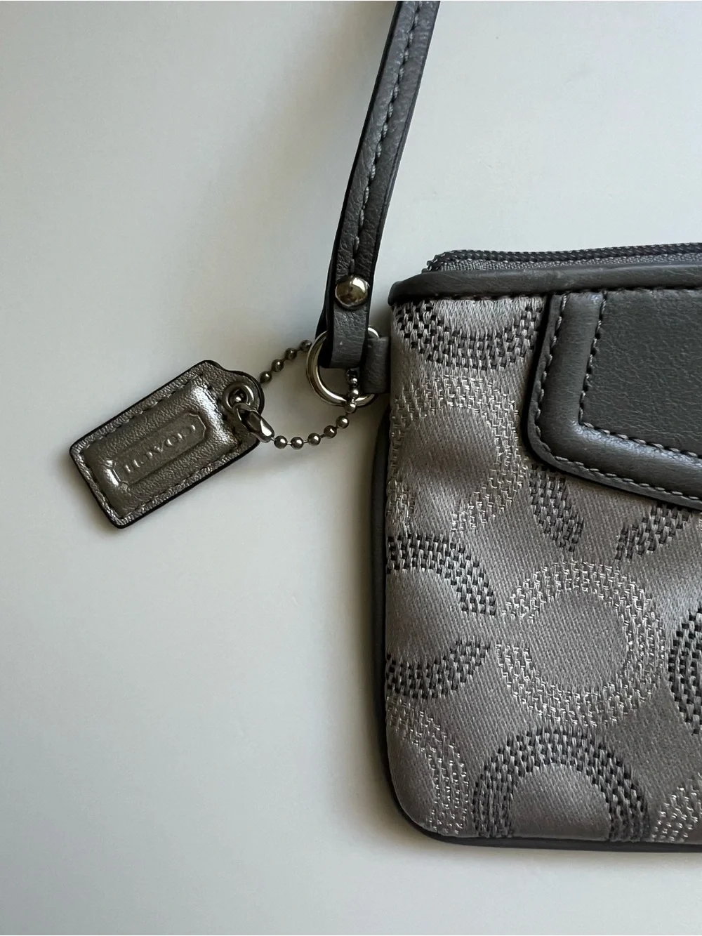 Coach Metallic Gray Signature Wristlet